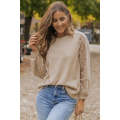Flaxen Lace Patch Sleeve Waffle Knit Top