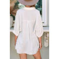 White 3/4 Puff Sleeve Oversize Shirt
