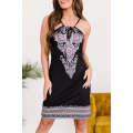 Black Bohemian Print Keyhole Front Dress