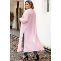Pink Sheer Knitted Long Side Slit Plus Size Cardigan