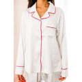 White 2pcs Leopard Satin Long Sleeve Pajamas Set