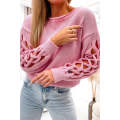 Pink Woven Hollowed Dropped Sleeve Sweater