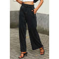 Black High Waist Pocketed Wide Leg Tencel Jeans