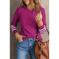 Rose Striped Sleeve Plain Knit Sweater