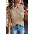 Apricot Ribbed Knit Crew Neck Tank Top