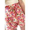 Fiery Red Abstract Floral Print Lace up High Waist Shorts