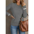 Medium Grey Ribbed Trim Crew Neck Long Sleeve Sweater