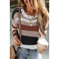 Taupe Classic Round Neck Colorblock Knit Sweater