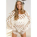 Beige Hollow-out Eyelet Knit Sweater