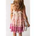 Pink Ombre Swiss Dot Ruffled Tiered Mini Dress