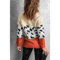 Apricot Turtleneck Splicing Chunky Knit Pullover Sweater