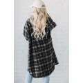 Black Plaid Button Front Pocketed Long Shacket