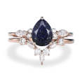 Pear Cut Blue Sandstone Engagement Ring Set