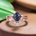Retro Infinity Blue Sandstone Engagement Ring Set