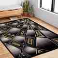 First Class Polyester Black Gold Rectangle Rug