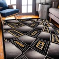 First Class Polyester Black Gold Rectangle Rug