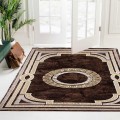 First Class Polyester Brown Ecru Frame Rug