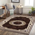 First Class Polyester Brown Ecru Frame Rug