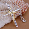 925 Sterling SIlver filled Draped Cross Pendant + Free Chain