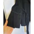 100% virgin wool black, belted jacket with faux leather detail - M / Black / Basler