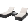 2 set of adjustable backrest lounge chairs for outside with removable cushion and coffee table
