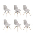 Eames Style Chair Wooden Leg Chairs - (6x Pack) - Grey