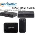 Manhattan 3-Port HDMI Switch - 3-Port, 4K@30Hz, remote, USB power