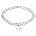 C797-C29436 - 925 Sterling Silver Anchor Fresh Water Pearl Stretch Bracelet