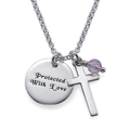 N124 - 925 Sterling Silver Personalized Necklace with Cross & Birthstone, Baptism Gift