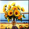 Golden Sunflowers With The Ocean Backdrop -Wooden Frame 70x70cm