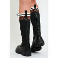 Ladies Black Pu Faux Leather Contrast  Detailing Knee High Boots