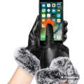 Women Winter Gloves Faux Rabbit PU Leather Touch Screen Mittens Lady Female Outdoor Driving Warm ...