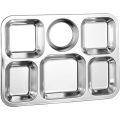 Stainless Steel Divided Dinner Tray Lunch Container Food Plate for School Canteen 6 Section