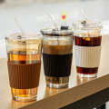 Minimalist Style Glass Straw Cup With Thermal Insulation Cover 450ml Portable Coffee Milk Tea Jui...