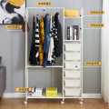 Movable Clothes Rack | Metal Stand Storage Organizer with Shelves and 6 Drawers Caddy