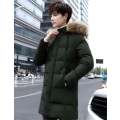 Winter Coat Down Type Hooded Thick Puffer Jacket For Men + Wool Collar
