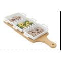 Ceramic Snack Set With Wooden Tray 3pc