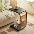 Narrow Side Table C Shaped Sofa Side Table with Storage Bag, Coffee Snack Couch Table for Living ...