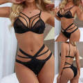 Sexy Lingerie Set With Underwire And Cross Straps, 2 Pieces - Black Only