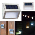 Solar Stainless Steel 3 LED Stair Wall Lamp Outdoor Garden Fence Light(Warm Light) 2pc Set