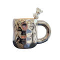 INS Style Electroplated Puffy Coffee Mug with Bearbrick Spoon - 400ml