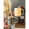 INS Style Electroplated Puffy Coffee Mug with Bearbrick Spoon - 400ml