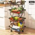Rolling Cart Stackable Fruit Vegetable Basket Storage Shelf 4 Tier