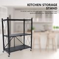 Multifunctional Foldable Organizer Rack with Caster Wheels - 3 Layer