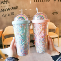 Double Walled Rainbow Plastic Water Cup