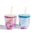 350ml Ice cream Double Wall Plastic Cup With Foam Ball inside and Straw