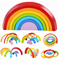 Wooden Rainbow Stacking Toy Geometry Building Blocks for Kids