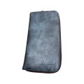 Plain Double Zipped Wallet - Steel Blue