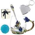 Enamel Glass Coffee Mug Gift Box-Blue Gold Rose