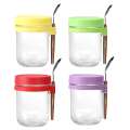 4 Pack Overnight Oats Jars Glass Airtight Cereal Containers & Spoons - 350ml